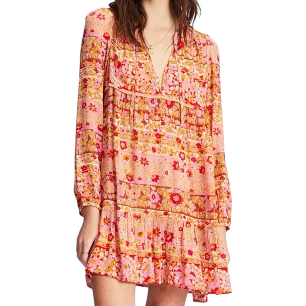 Billabong Women’s Hearts Desire Long Sleeve Boho Mini‎ Dress  Sz S